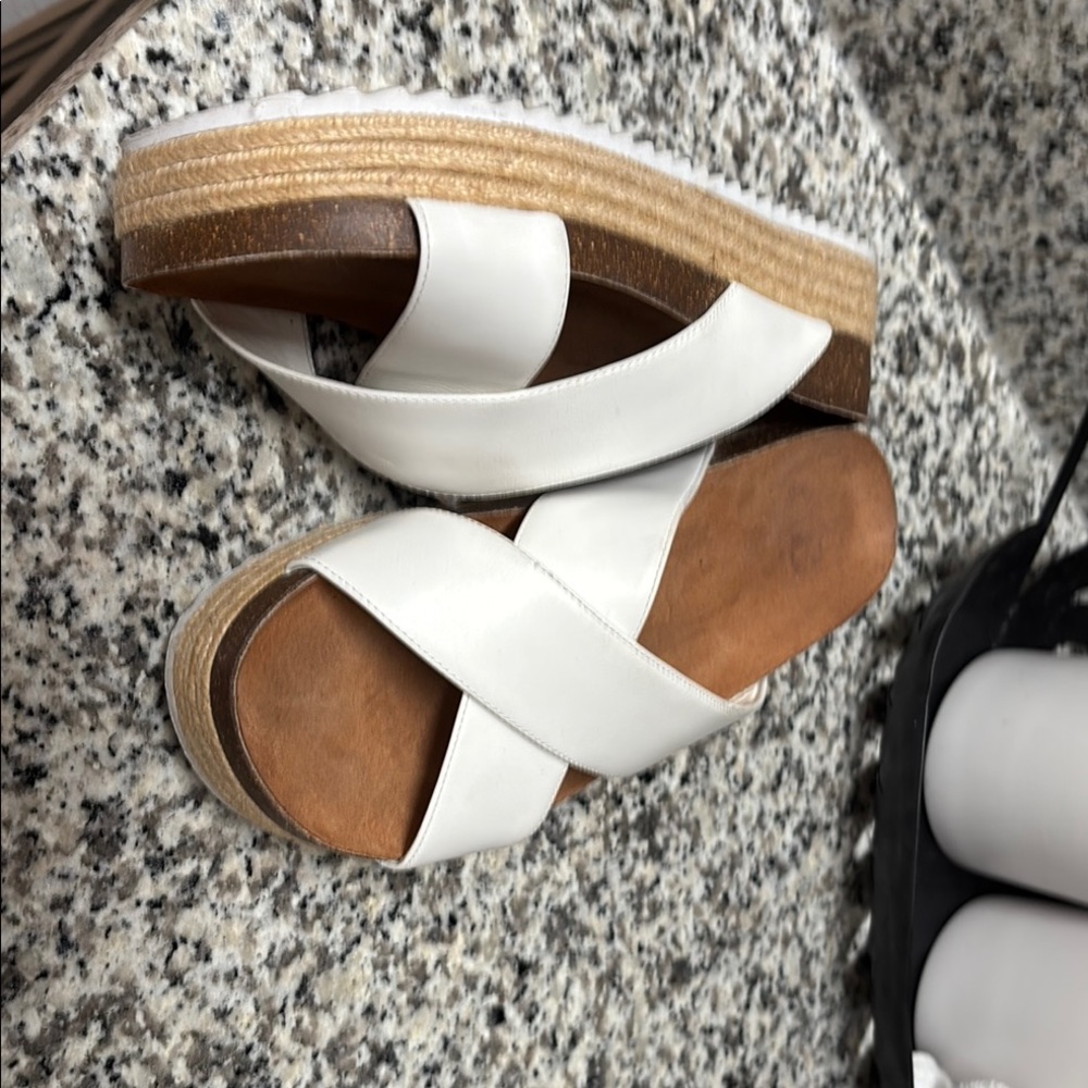 Gianni Bini White Crossband Espadrille Platform Sandals